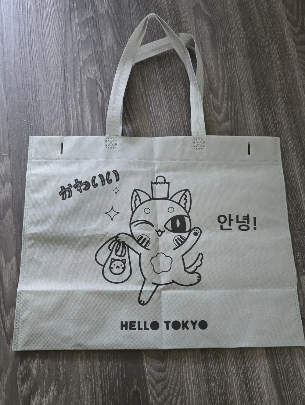 INNOGOODS Cute Cat Graphic Tote Bag in Light Gray